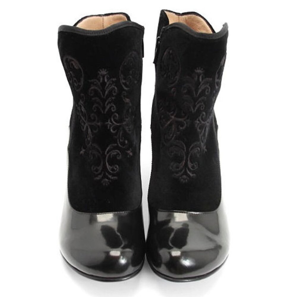 John Fluevog Baroque Lorrain Ankle Boot / Size 8.5 / Black Velvet Embroidered - Picture 3 of 12